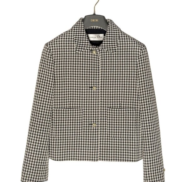 Dior 2023 Black Ivory Houndstooth Pearl Button Jacket - Picture 1 of 11